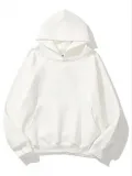 3 İplik Pamuklu Unisex Kapşonlu Sweetshirt - Beyaz