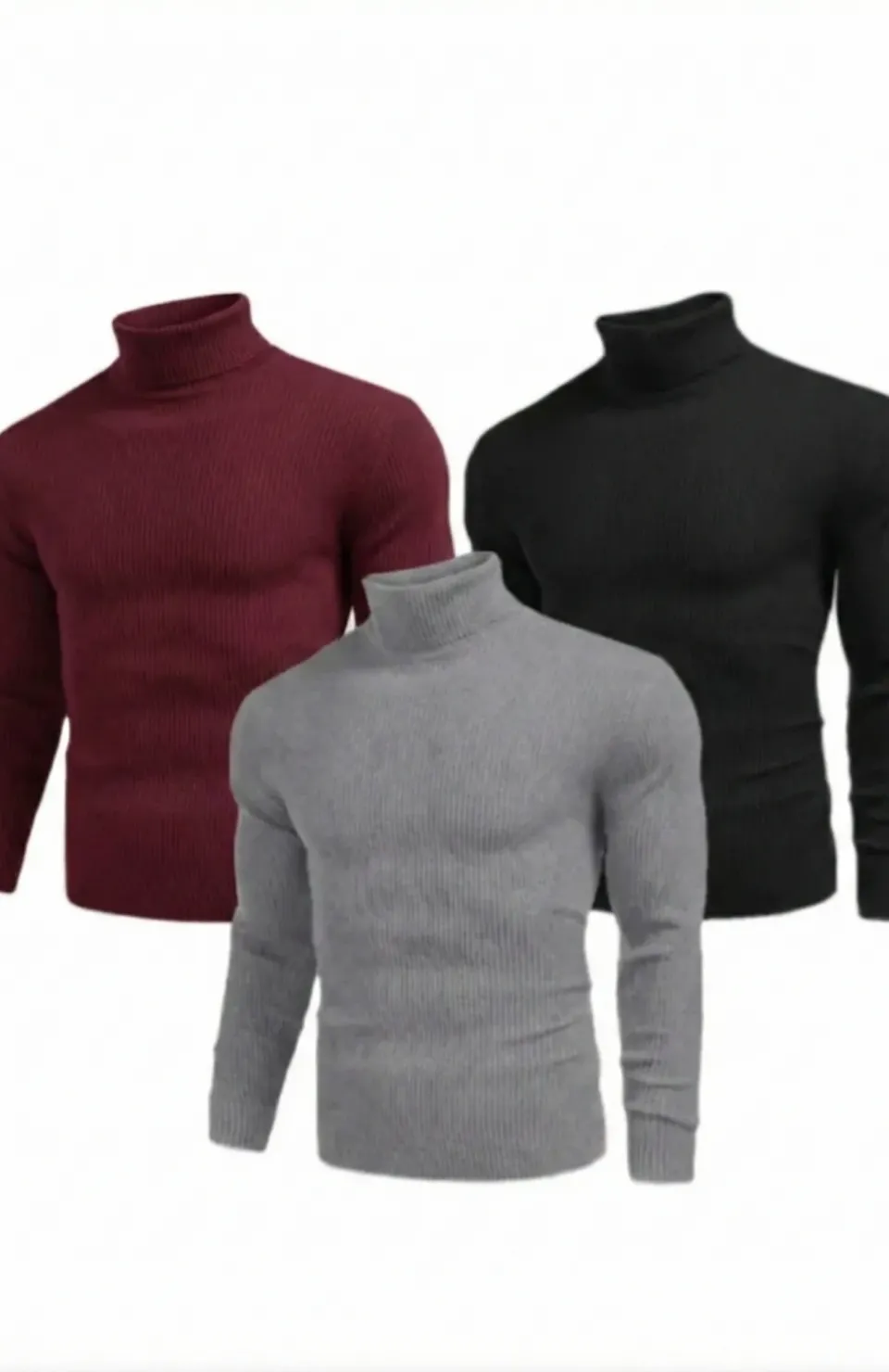 3lü Siyah, Bordo, Gri Unisex Kaşkorse Boğazlı Full Likralı Fitilli Body Kazak Somersan Giyim | Kadın, Erkek ve Çocuk Moda