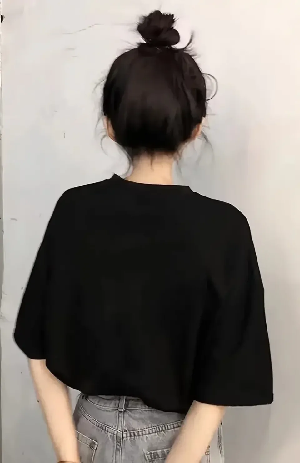 20/1 Penye Compack Baskılı Oversize Kısa Kol Bisiklet Yaka T-shirt - Siyah