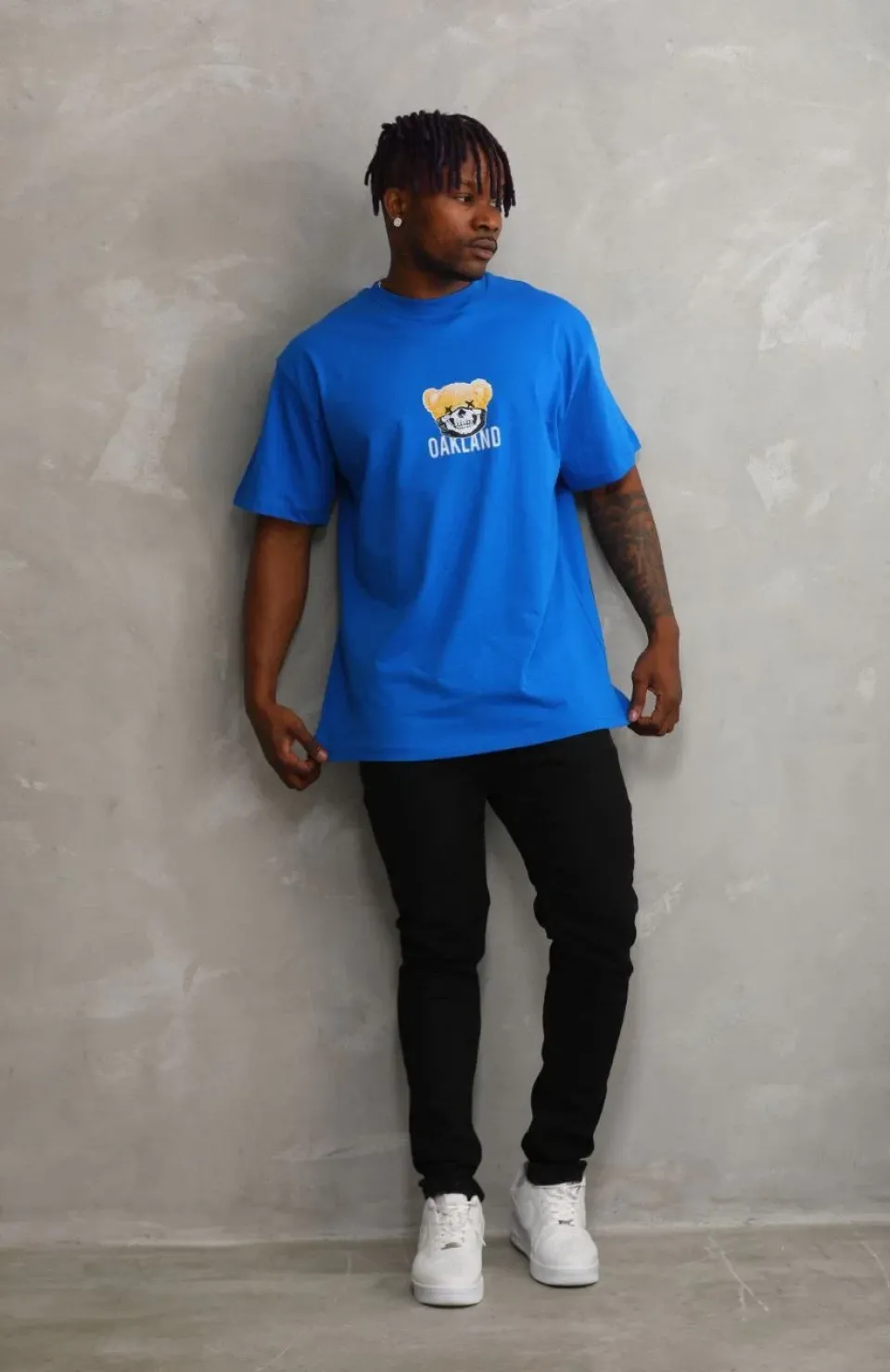 Unisex Baskılı Oversize T-Shirt - Mavi