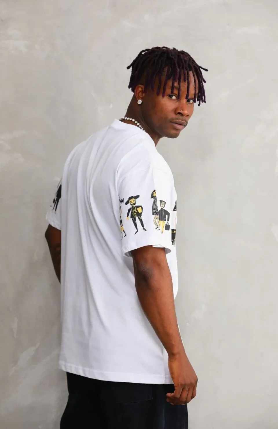 Unisex Bisiklet Yaka Baskılı Oversize T-Shirt - Beyaz