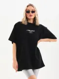 Unisex Baskılı Oversize T-Shirt - Siyah
