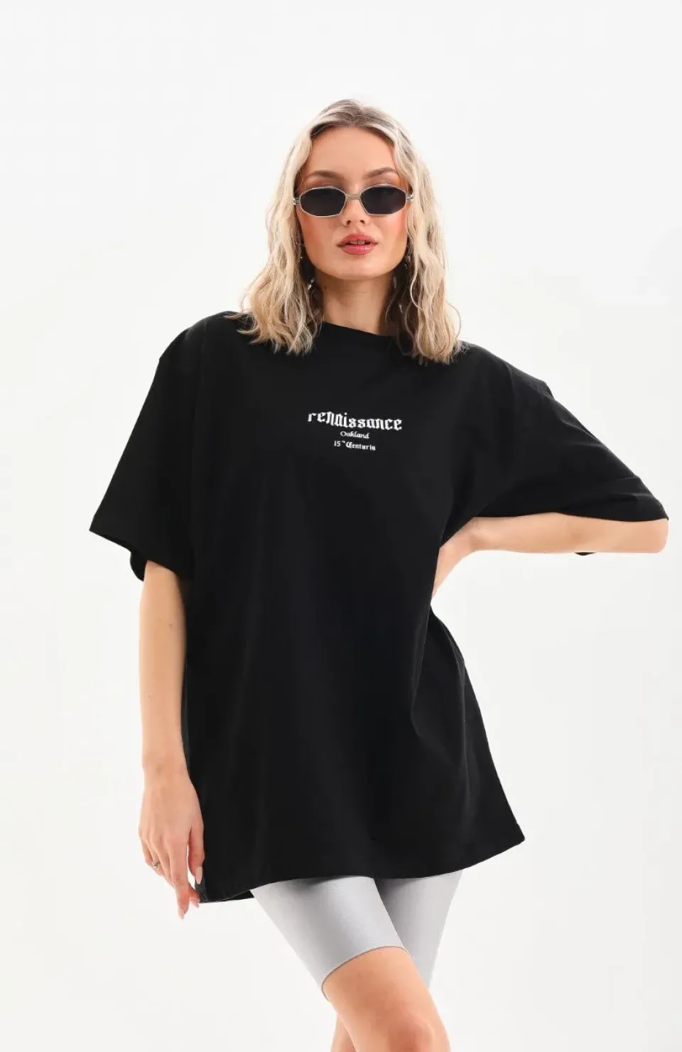 Unisex Baskılı Oversize T-Shirt - Siyah