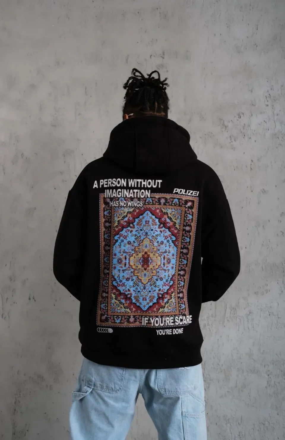 Erkek Kilim Desen Kapüşonlu - Siyah Somersan Giyim | Kadın, Erkek ve Çocuk Moda