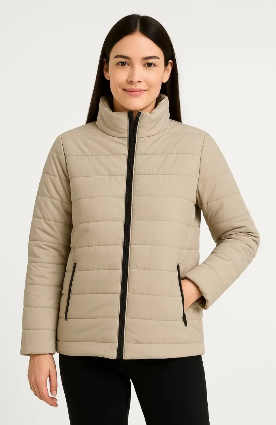 Kadın Bomber Mont Ceket – Su İtici Kumaş, Kapitone Astarlı, Fermuarlı, Kışlık - Bej