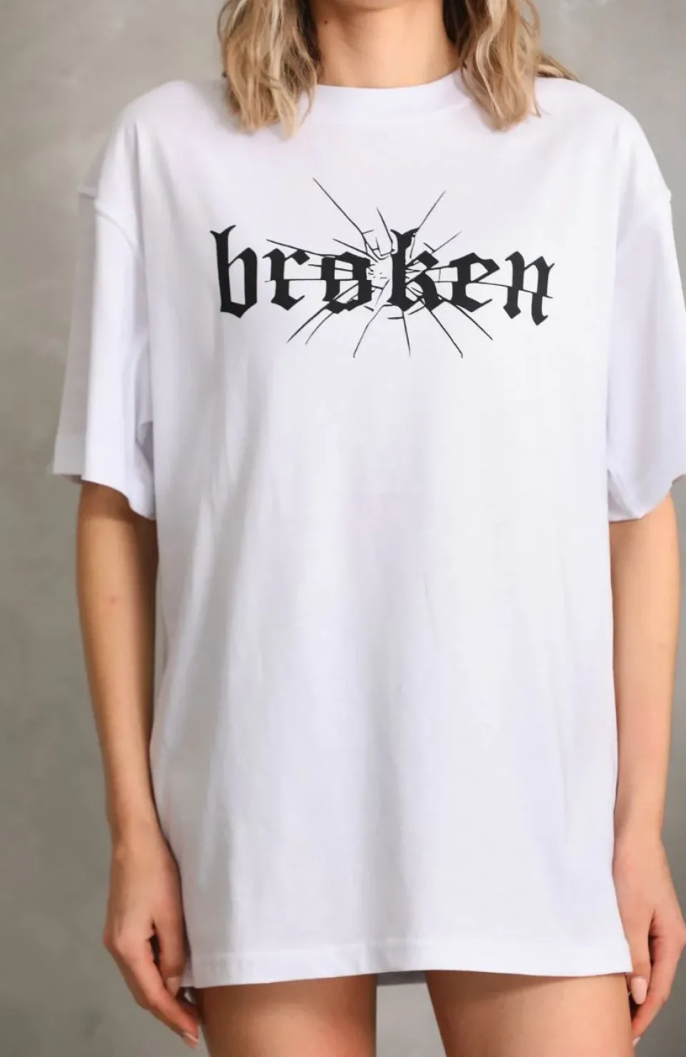 Unisex Baskılı Oversize T-Shirt - Beyaz