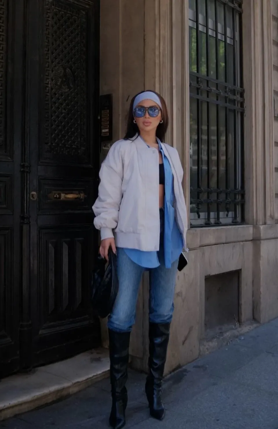 Cepli Bomber Ceket Mont - Beyaz