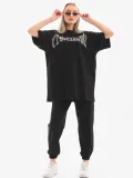 Unisex Taş Desenli Oversize T-Shirt - Beyaz