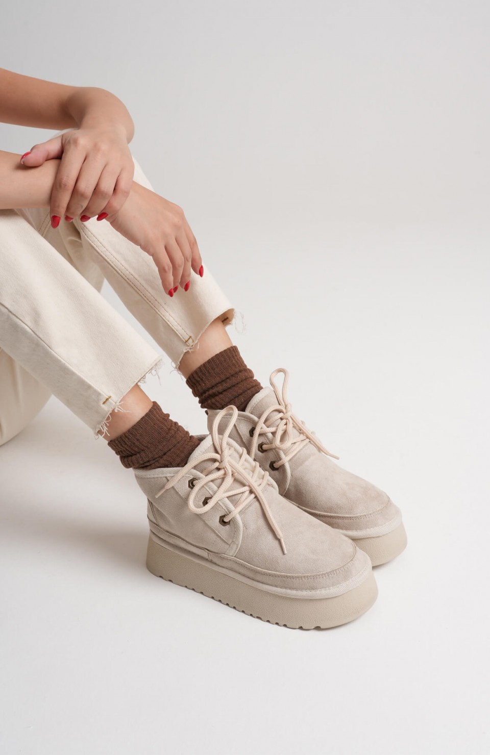 Kadın Bej Kışlık İçi Kürklü Kalın Taban Bot TR04MK02B Somersan Giyim | Kadın, Erkek ve Çocuk Moda