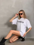 Unisex Baskılı Oversize T-Shirt - Beyaz