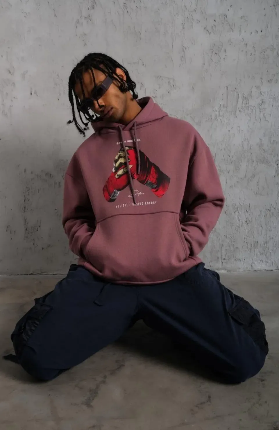 Erkek Eldiven Baskılı Kapüşonlu Sweat - Gül Kurusu Somersan Giyim | Kadın, Erkek ve Çocuk Moda