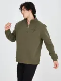Erkek Yarım Fermuarlı Baskılı Sweat - Yeşil