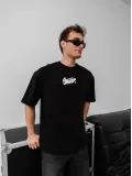 Erkek Baskılı Oversize T-shirt - Siyah