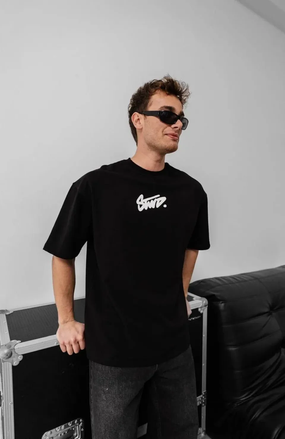 Erkek Baskılı Oversize T-shirt - Siyah