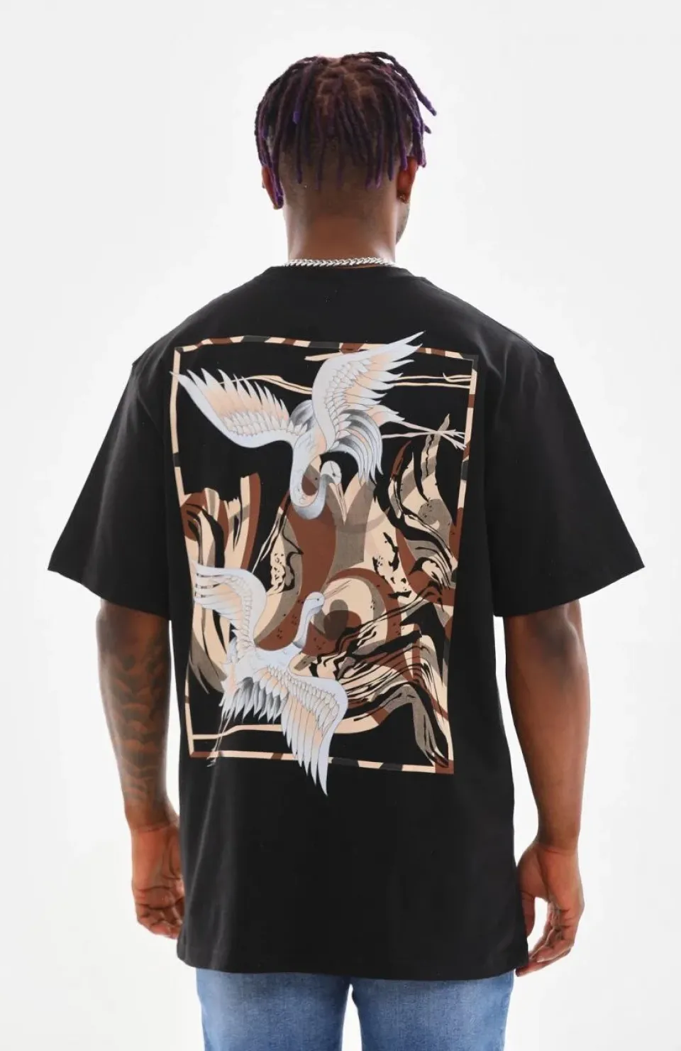 Unisex Baskılı Oversize T-Shirt - Siyah