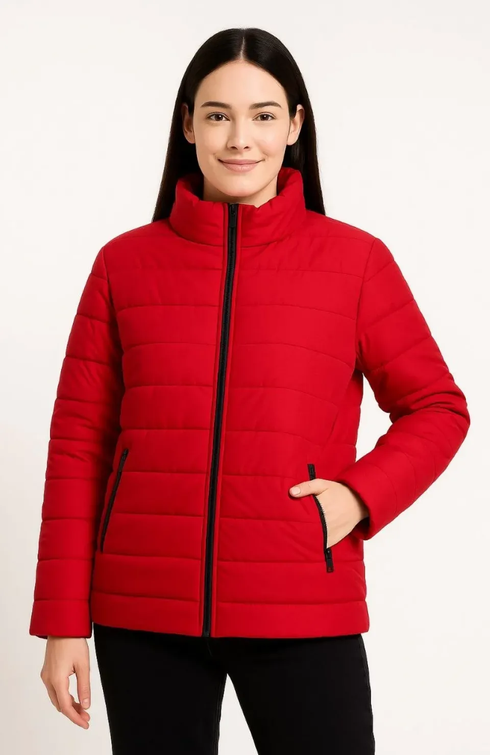Kadın Bomber Mont Ceket – Su İtici Kumaş, Kapitone Astarlı, Fermuarlı, Kışlık - Kırmızı
