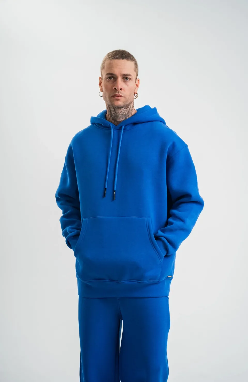 Unisex Double Oversize Kapşonlu Basic SweatShirt - Mavi