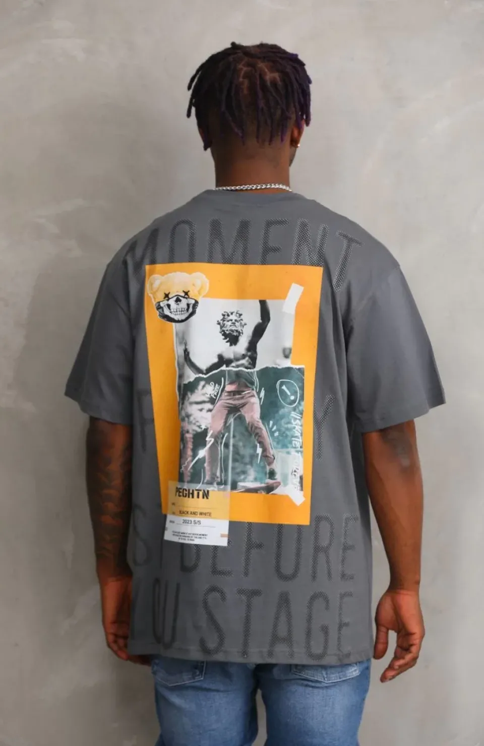 Unisex Baskılı Oversize T-Shirt - Füme