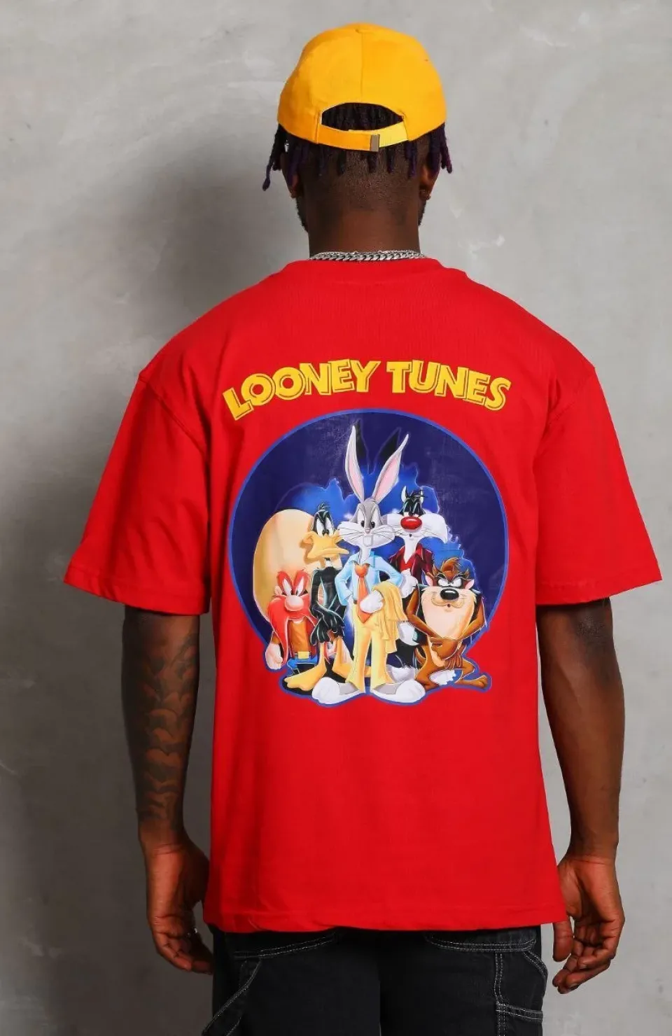 Unisex Oversize Baskılı Bisiklet Yaka T-Shirt - Kırmızı