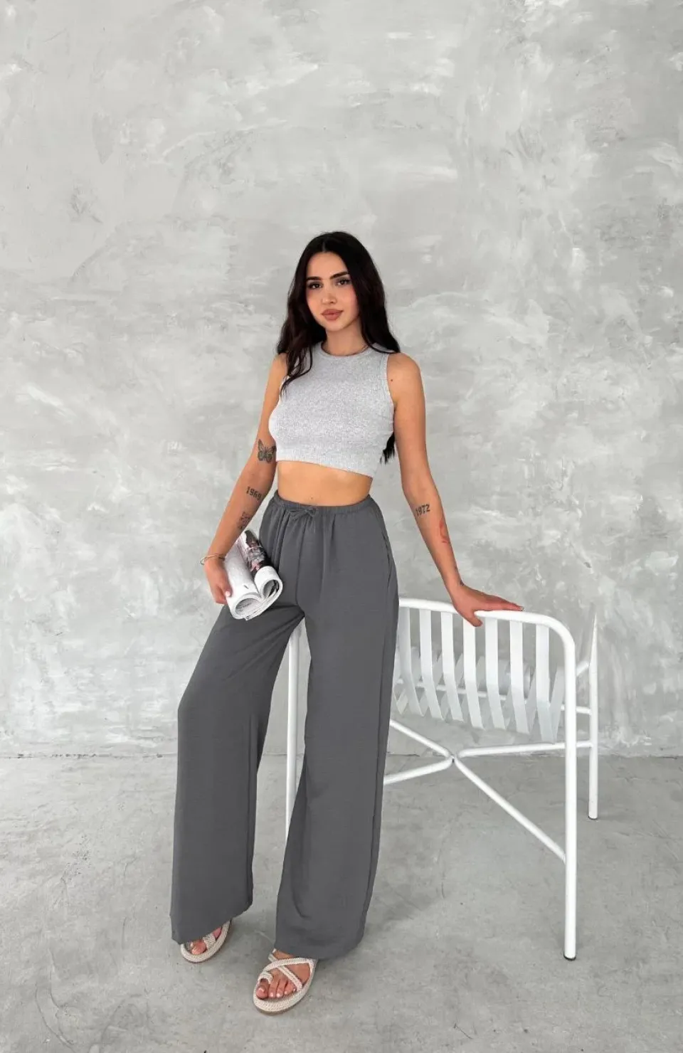 Ayrobin Oversize Kadın Pantalon - Füme