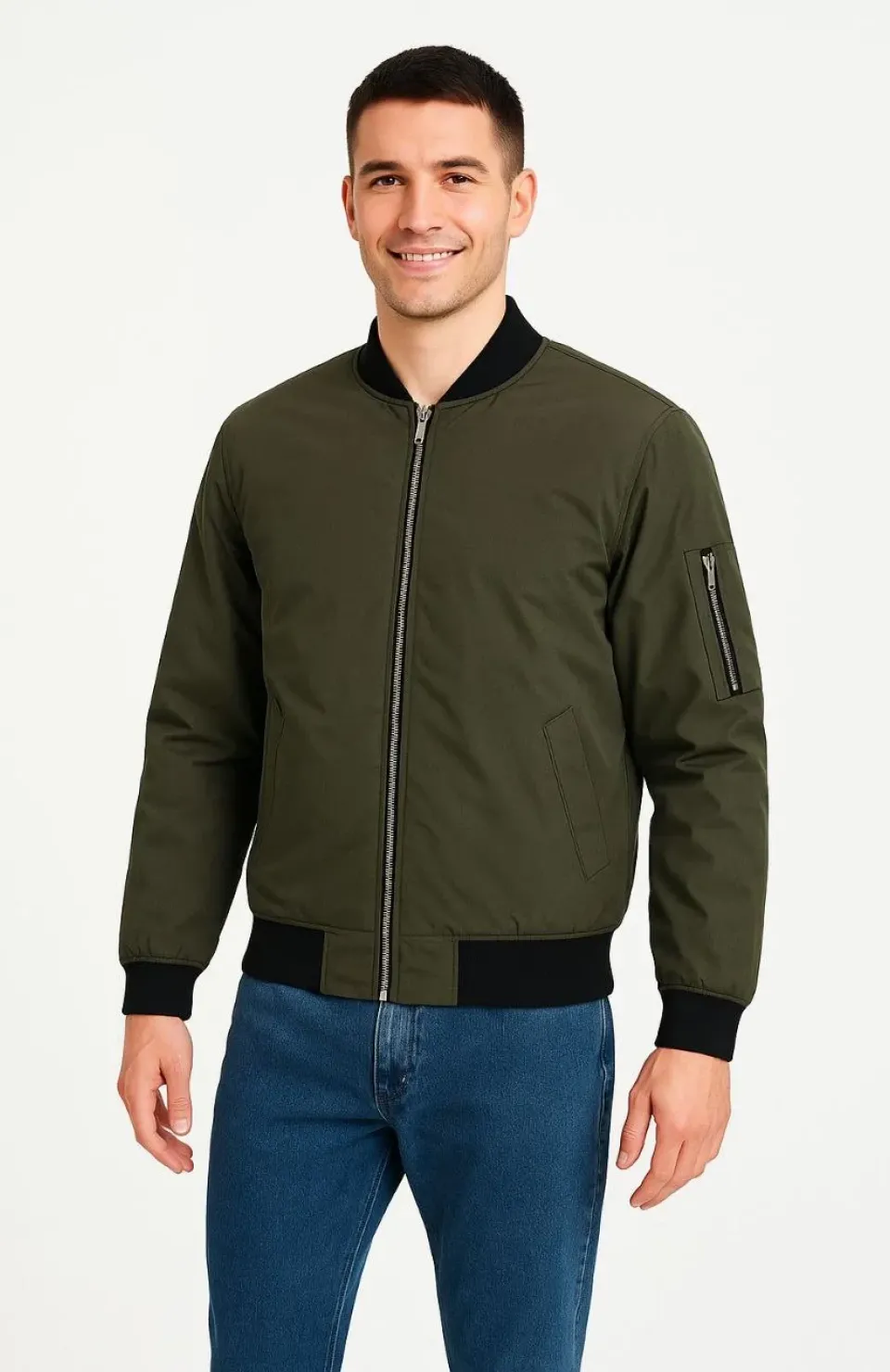 Erkek Bomber Mont Ceket – Fermuarlı, Kapitone İçi Astarlı, Su İtici Kumaş, Regular Fit, Uzun Kollu, Yandan Cepli, Bahar & Kış Rahat Günlük Stil - Haki