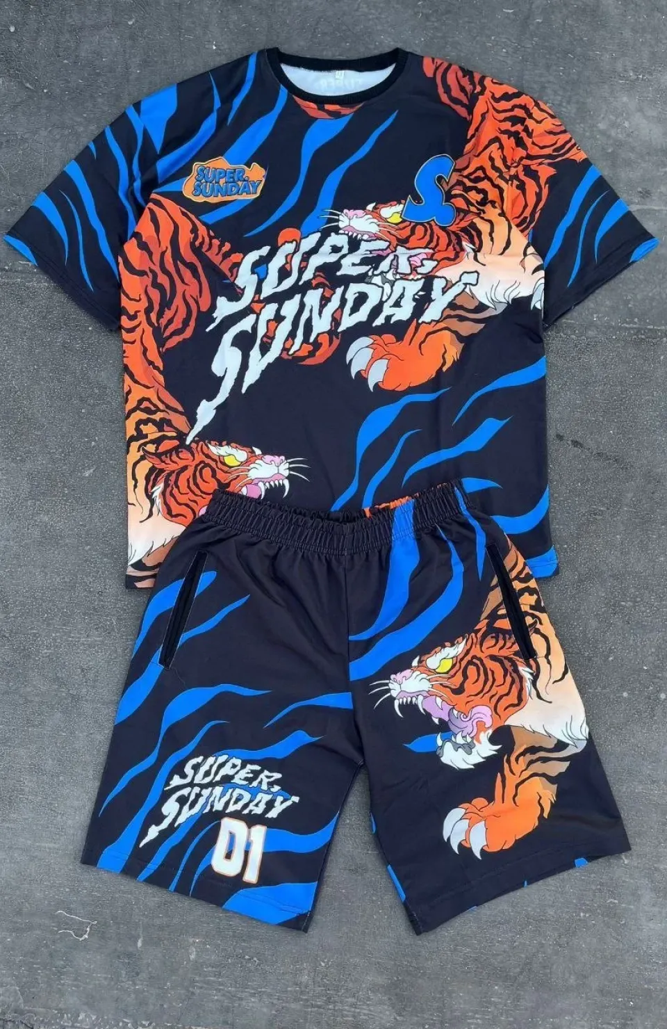 Erkek Dijital Baskılı Şortlu Takım - Mavi