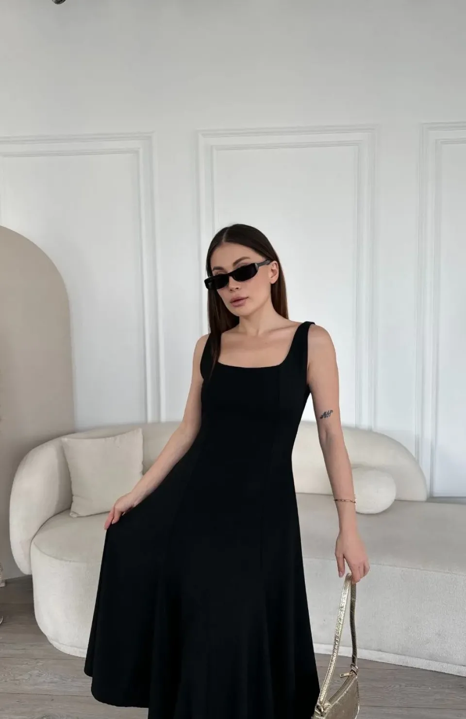 Sırt Dekolteli Kolsuz Uzun Elbise - Siyah