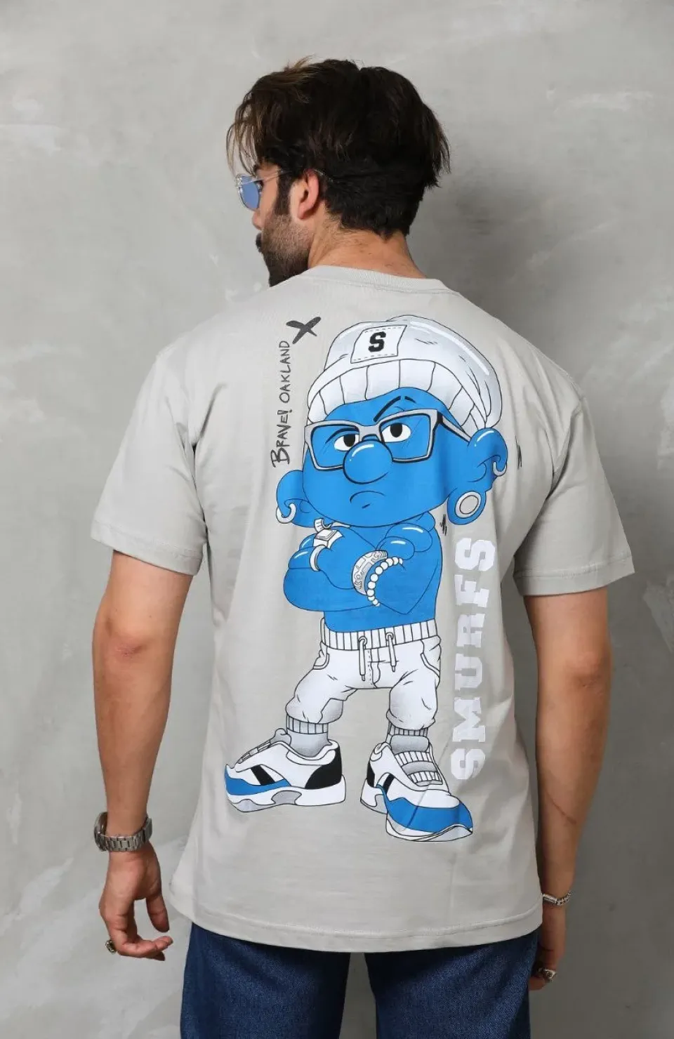 Unisex Basic Bisiklet Yaka Oversize T-Shirt - Gri