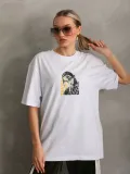 Unisex Baskılı Oversize T-Shirt - Beyaz