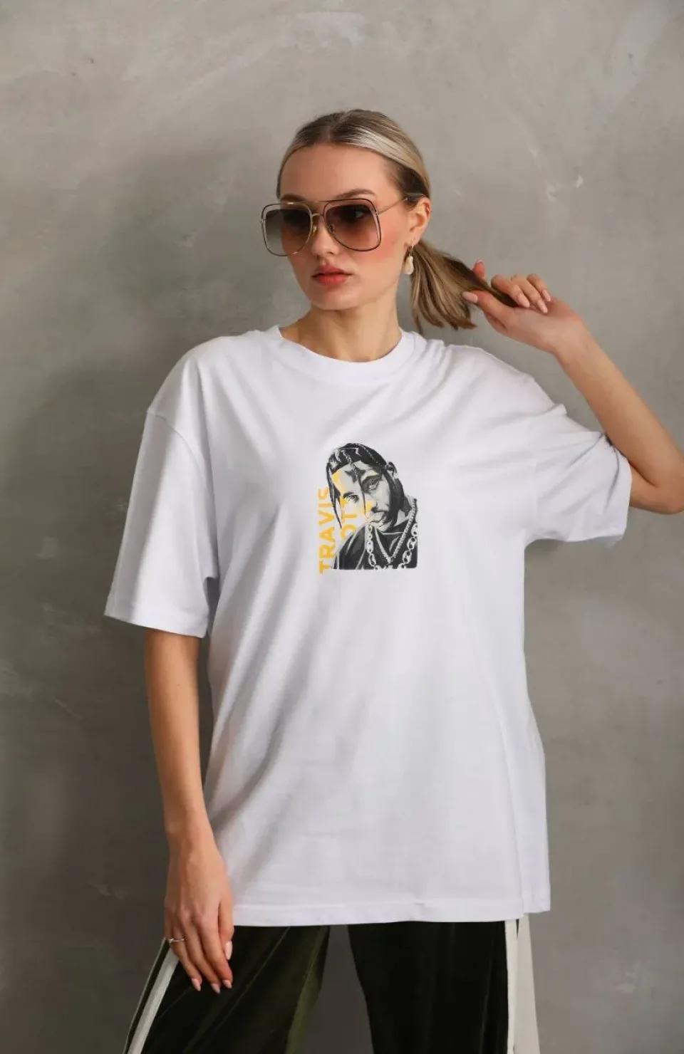 Unisex Baskılı Oversize T-Shirt - Beyaz