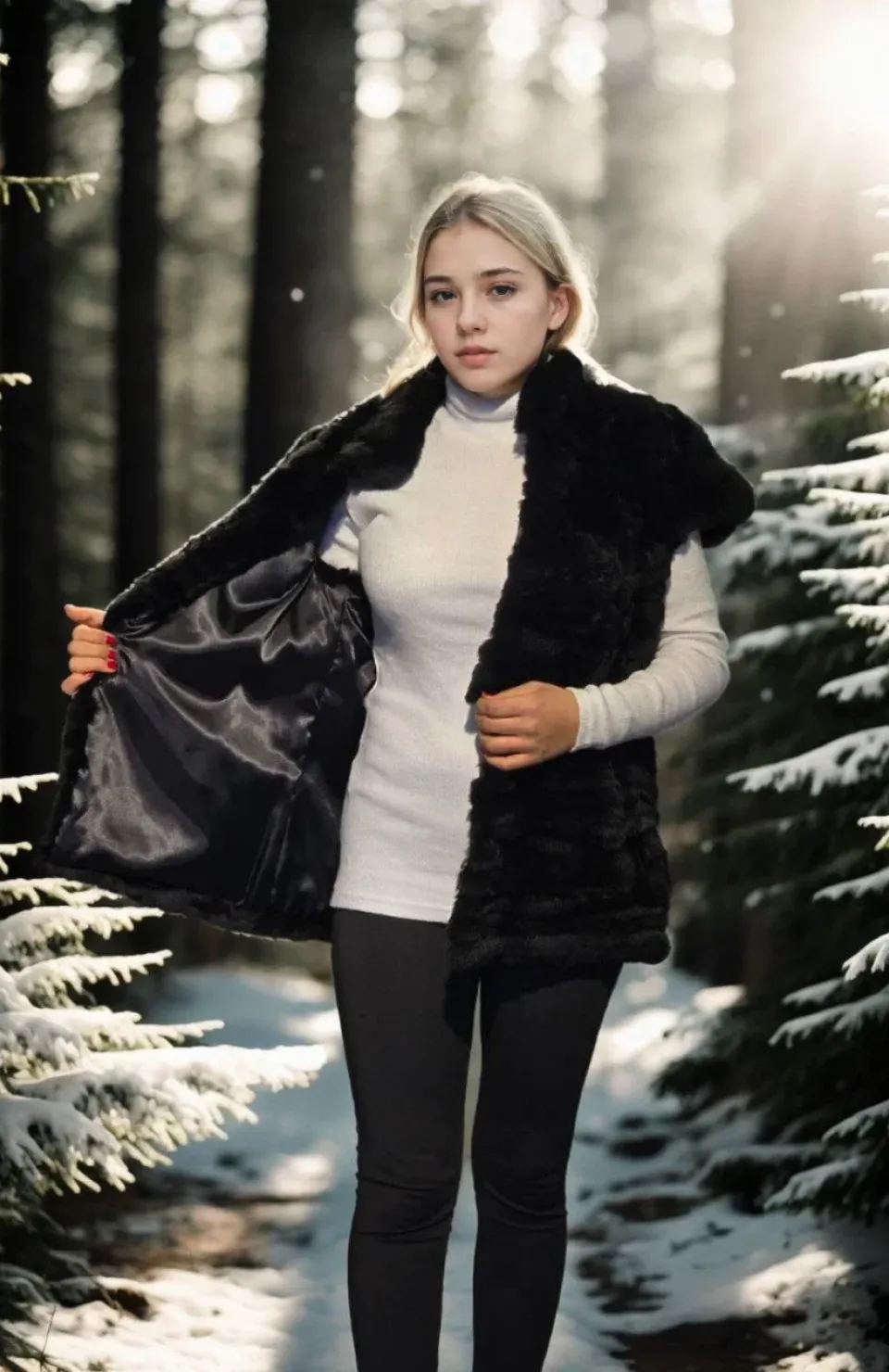 Kadın Kolsuz Hakiki Kürk - Siyah