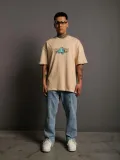 Erkek Sırt Baskılı T-shirt - Bej