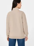 Kadın Üç İplik Dık Yaka Yarım Fermuarlı SweatShirt - Bej