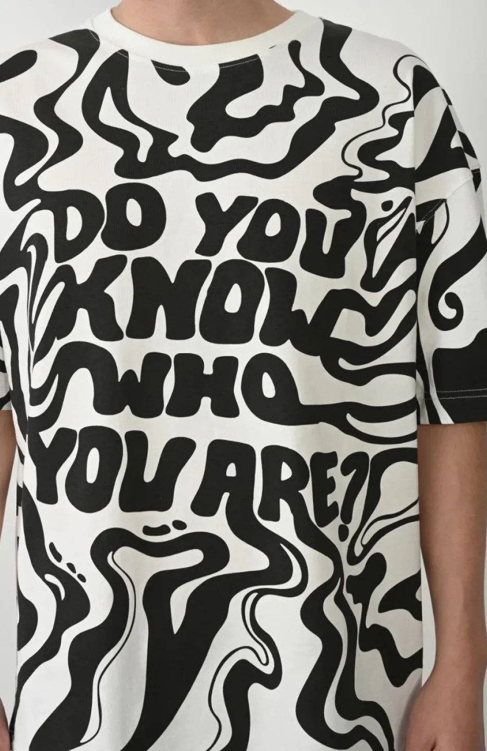 Unisex Baskılı Bisiklet Yaka Oversize T-Shirt - Beyaz