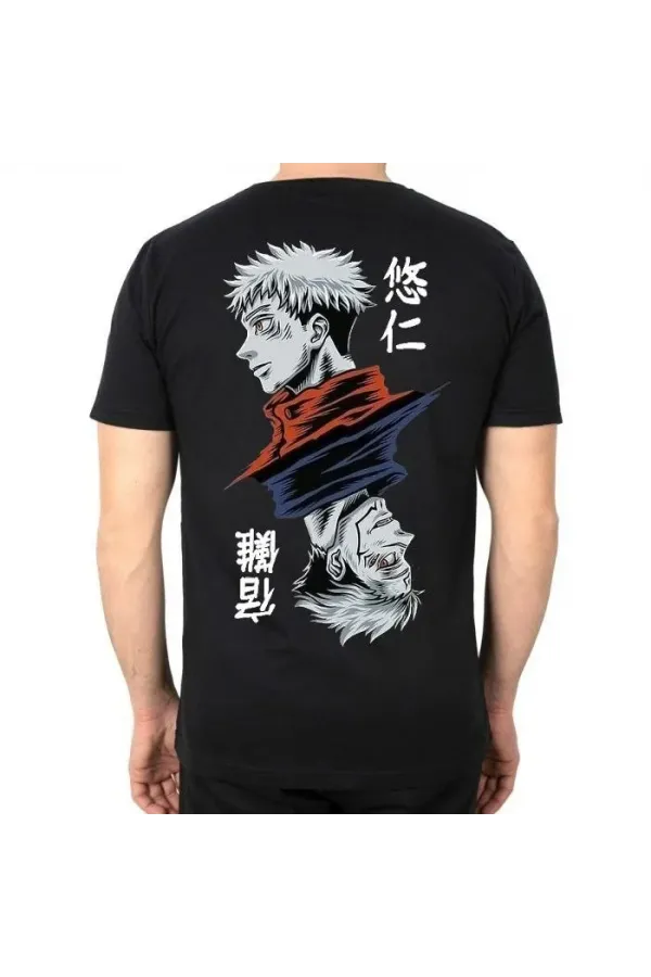 Unisex Bisiklet Yaka Baskılı Oversize T-Shirt - Siyah