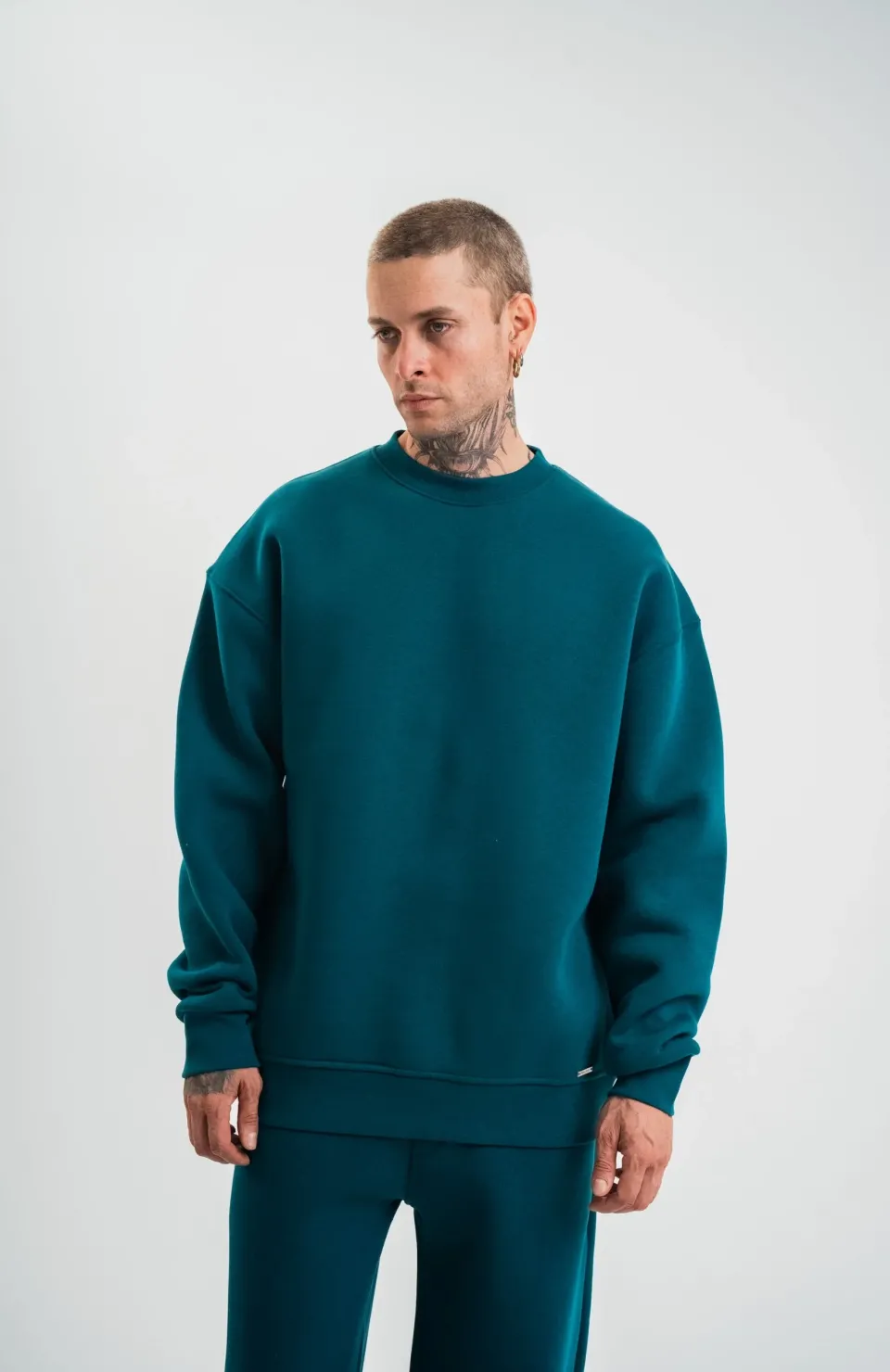 Uzun Kol Bisiklet Yaka Basic SweatShirt - Koyu Deniz Yeşili