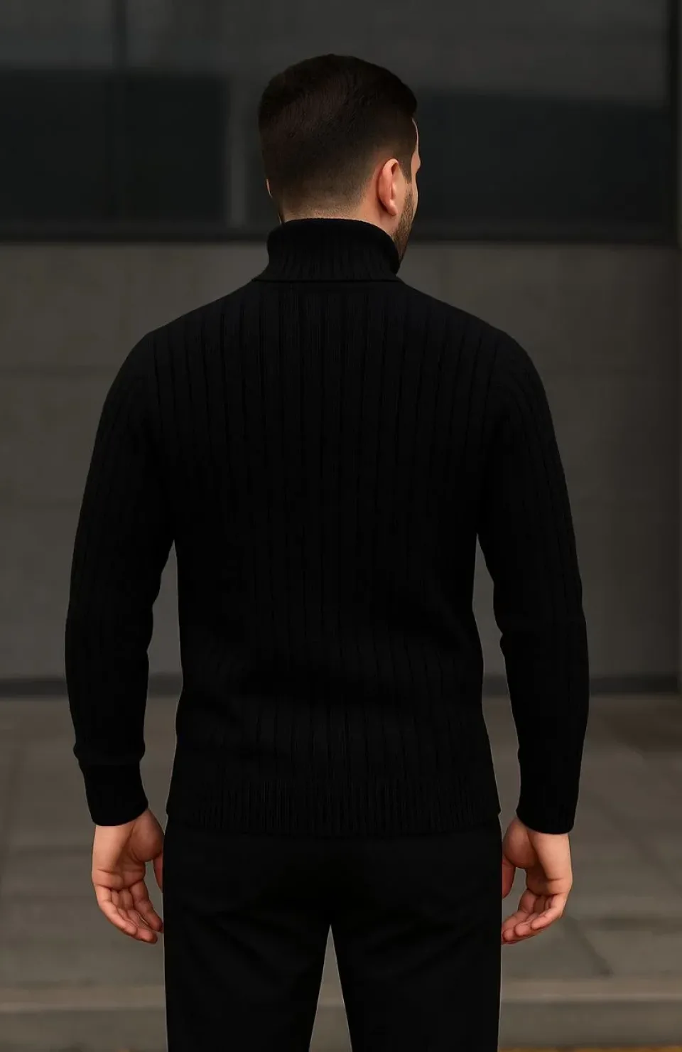 Erkek Balıkcı Yaka Bağazlı Triko Kazak Pamuklu Kalın Fitilli Dokuma, Regular Fit Uzun Kollu Kışlık Model - Siyah Somersan Giyim | Kadın, Erkek ve Çocuk Moda