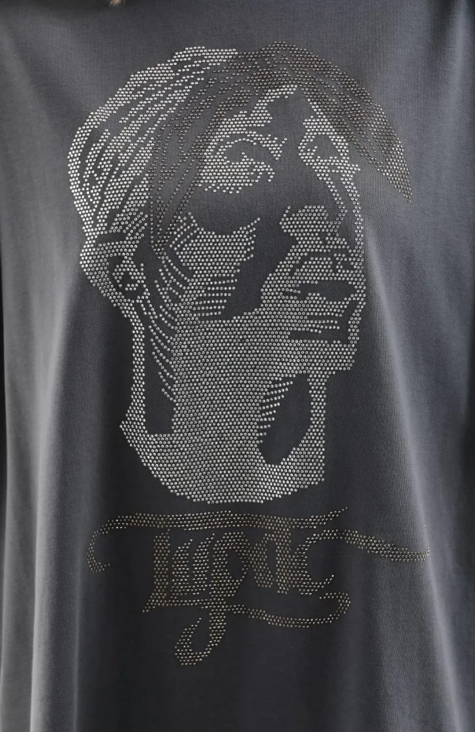 Unisex Taş Desenli Oversize T-Shirt - Füme