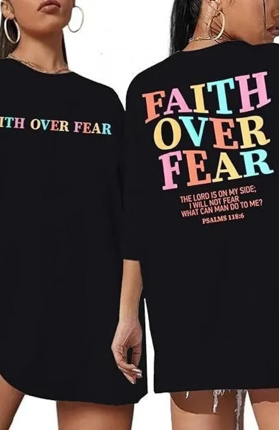 Kadın Bisiklet Yaka Baskılı T-shirt - Siyah