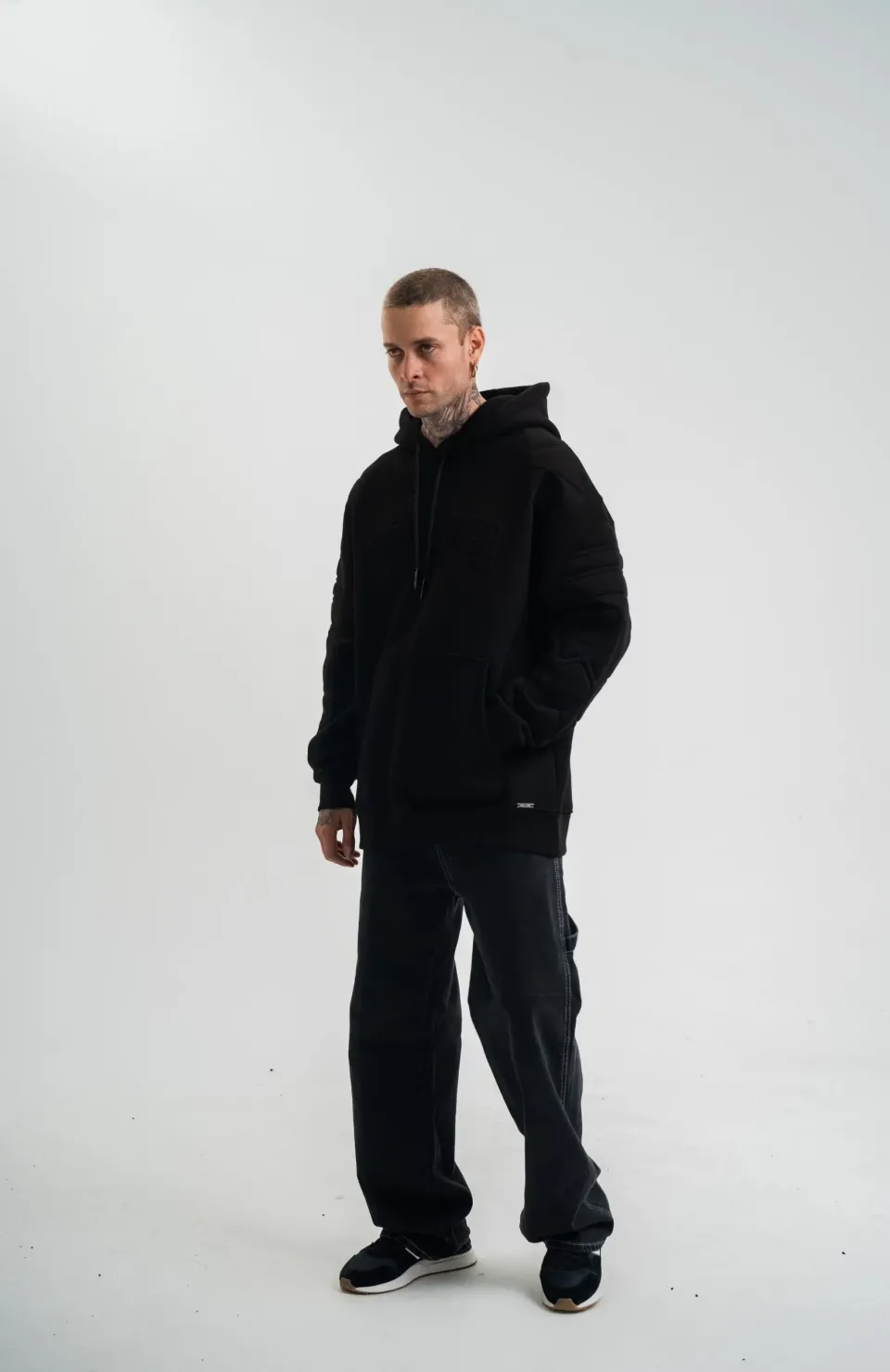 Double Oversize Kapşonlu Nakışlı SweatShirt - Siyah Somersan Giyim | Kadın, Erkek ve Çocuk Moda