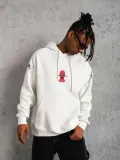 Erkek Maske Baskılı Kapüşonlu Sweat - Beyaz