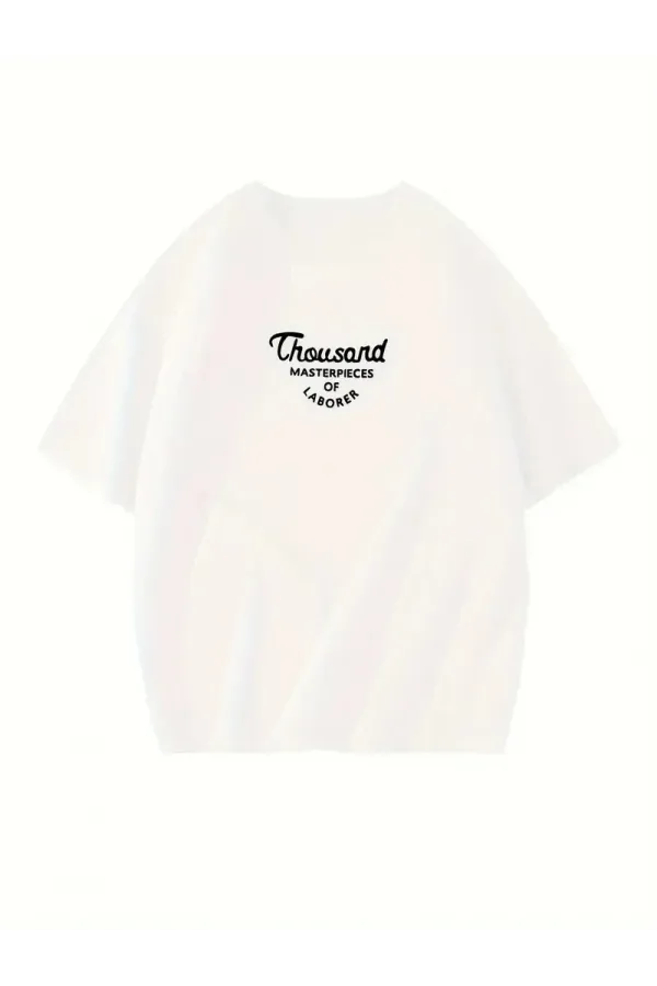 Thousand Ön Arka Baskılı Oversize Bisiklet Yaka T-shirt - Beyaz