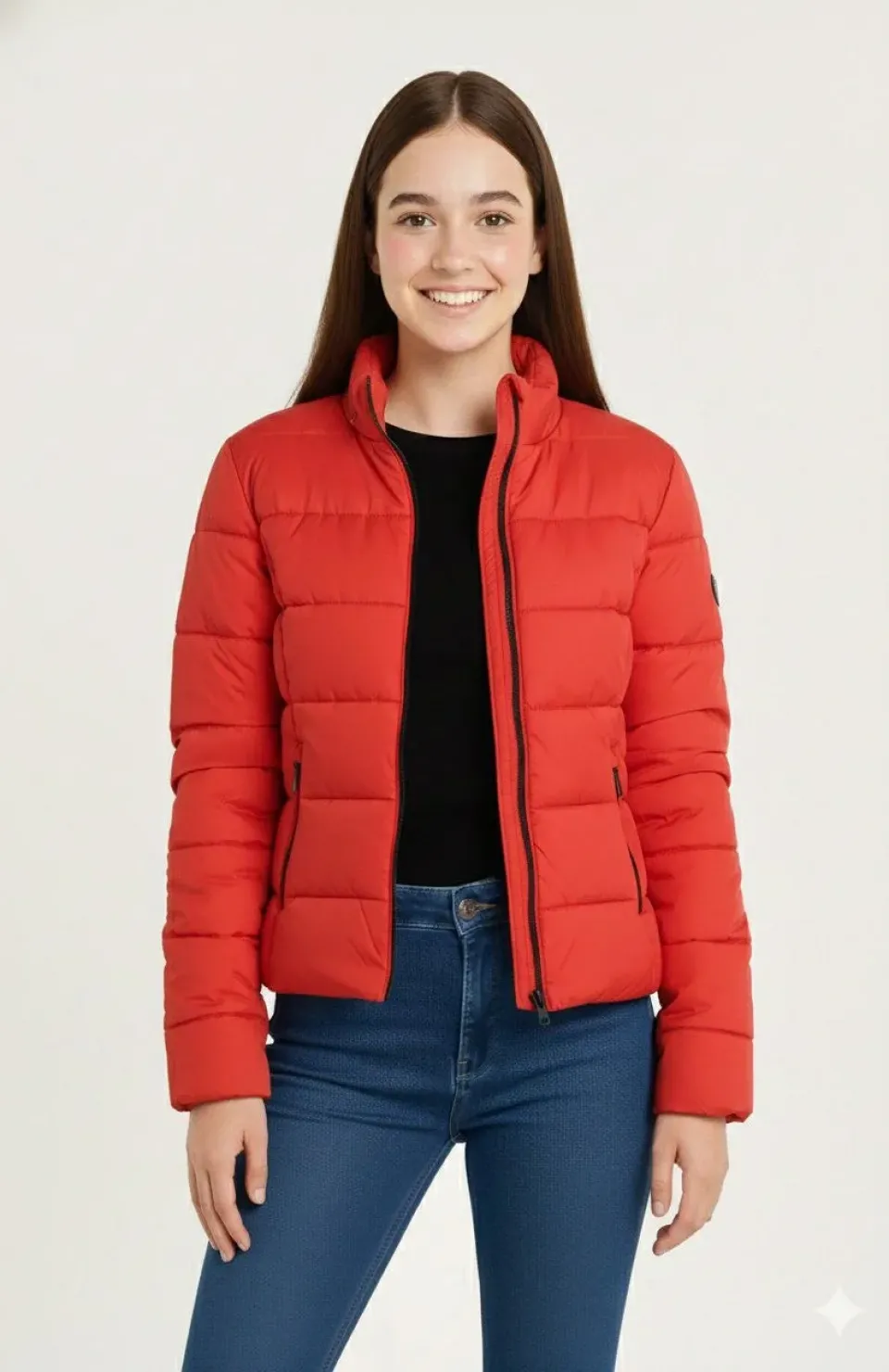Kız Çocuk Şişme Mont Hafif ve Sıcak Tutucu Kışlık Fermuarlı Su İtici Rahat Günlük Mont Kapüşonuz Modern Tasarım - Kırmızı Somersan Giyim | Kadın, Erkek ve Çocuk Moda