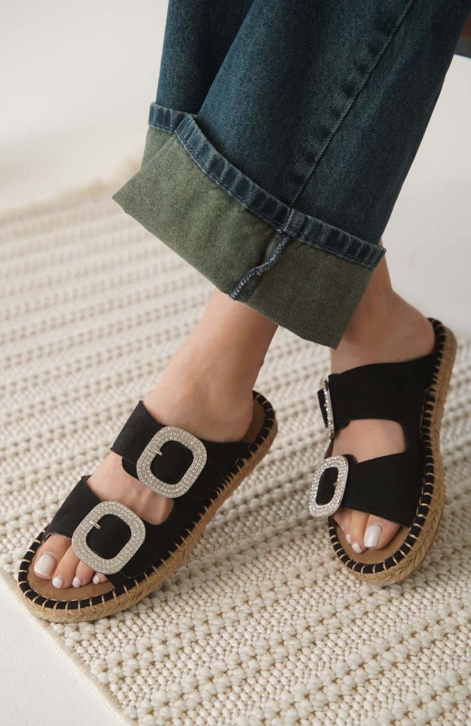 Süet Siyah Taşlı Kadın Terlik TR35MY05A Somersan Giyim | Kadın, Erkek ve Çocuk Moda