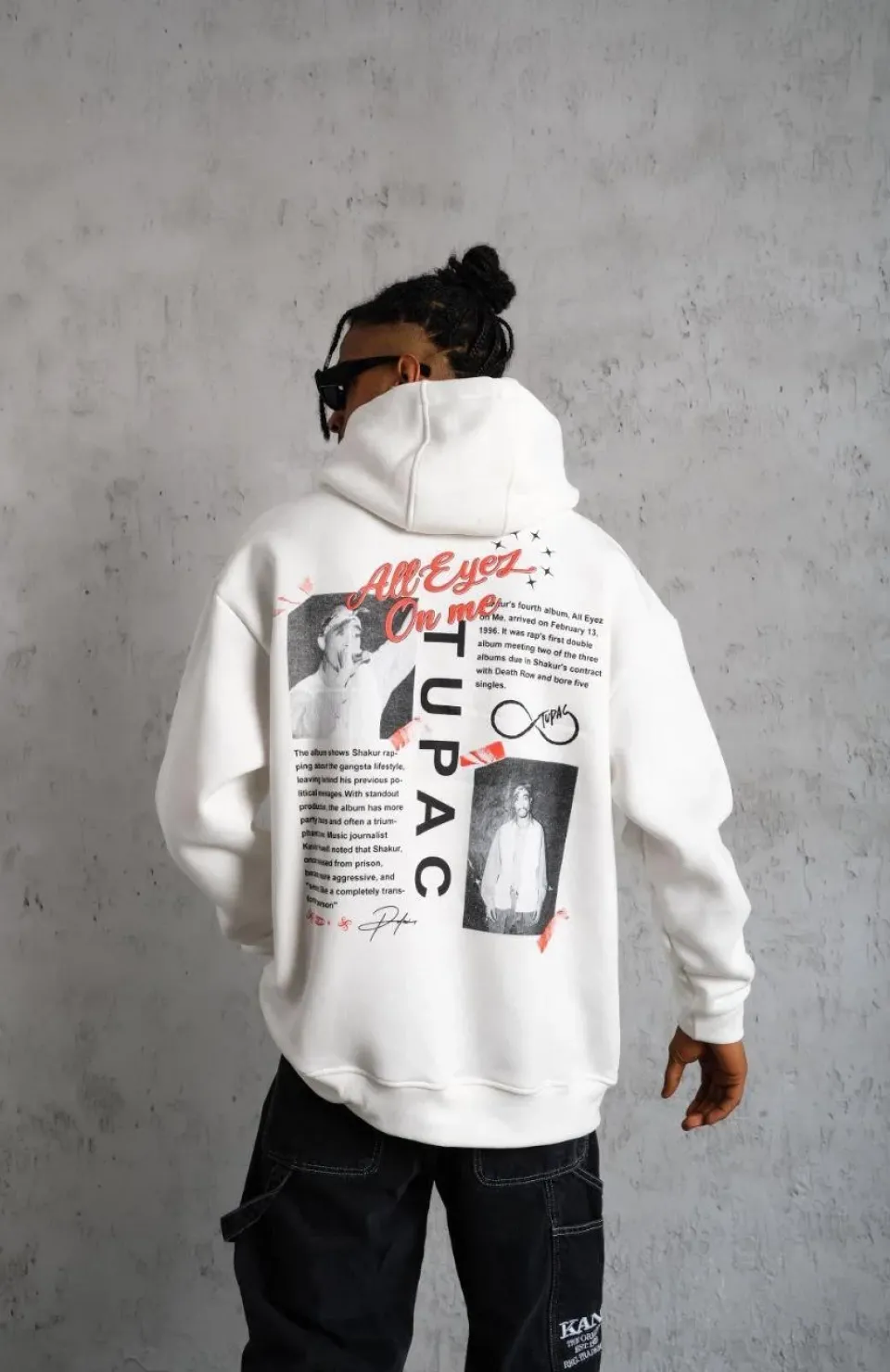 Erkek Ön Arka Baskılı Kapşonlu Sweat - Beyaz