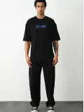 Unisex Baskılı Oversize T-Shirt - Siyah