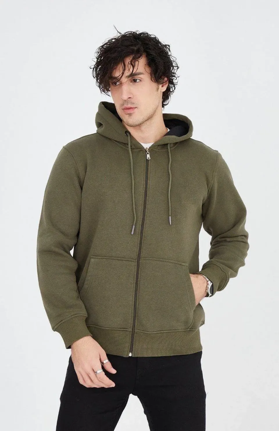 Erkek Kapüşonlu Düz Fermuarlı Hırka - Yeşil Somersan Giyim | Kadın, Erkek ve Çocuk Moda
