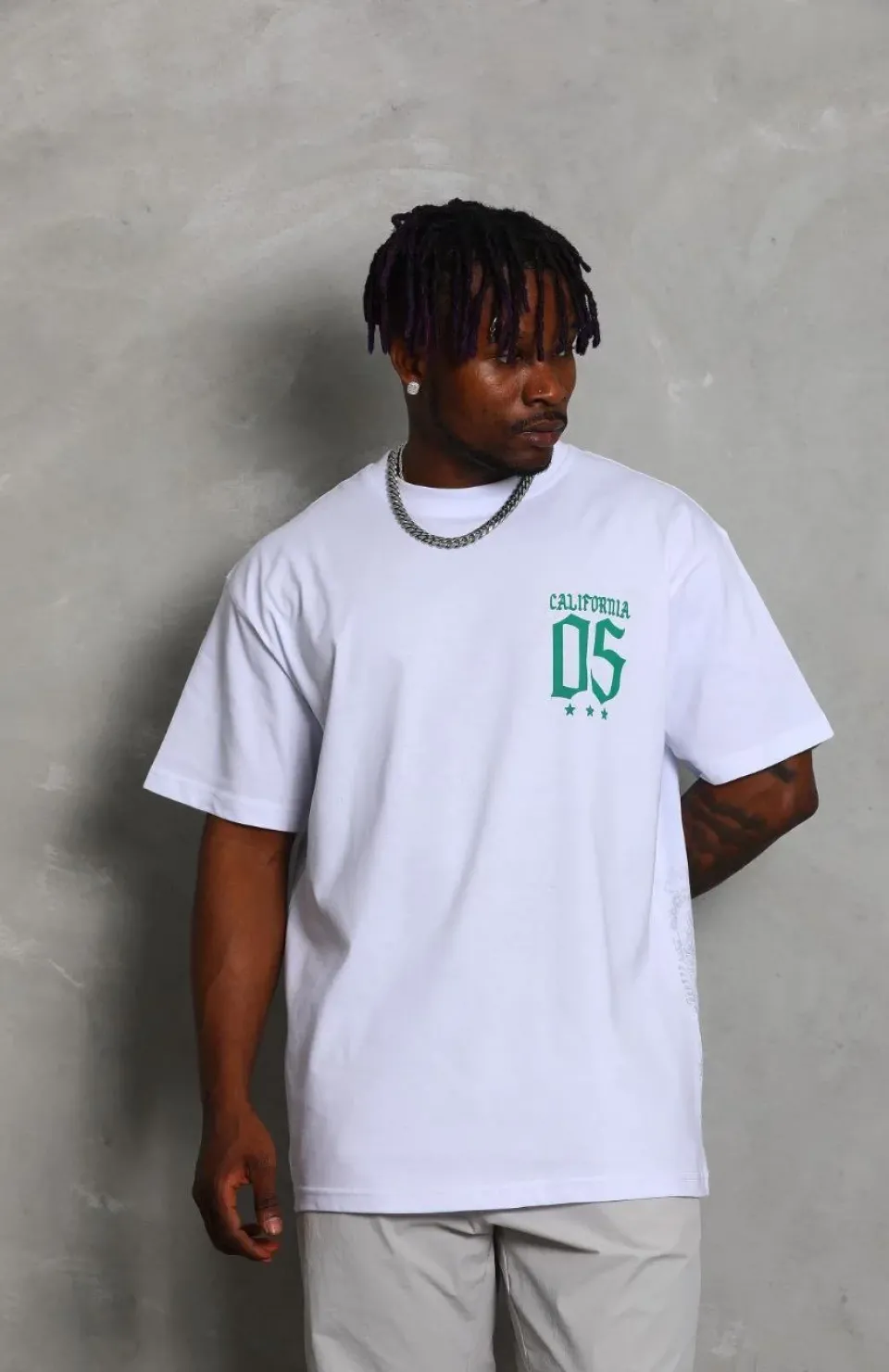 Unisex Oversize Baskılı Bisiklet Yaka T-Shirt - Beyaz