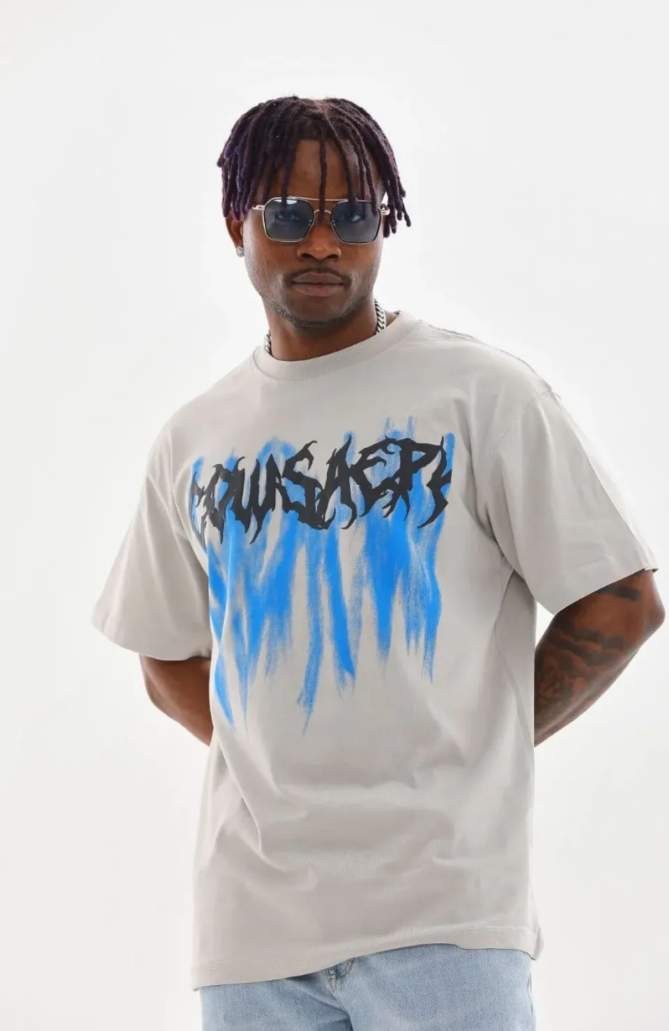 Unisex Baskılı Oversize T-Shirt - Gri