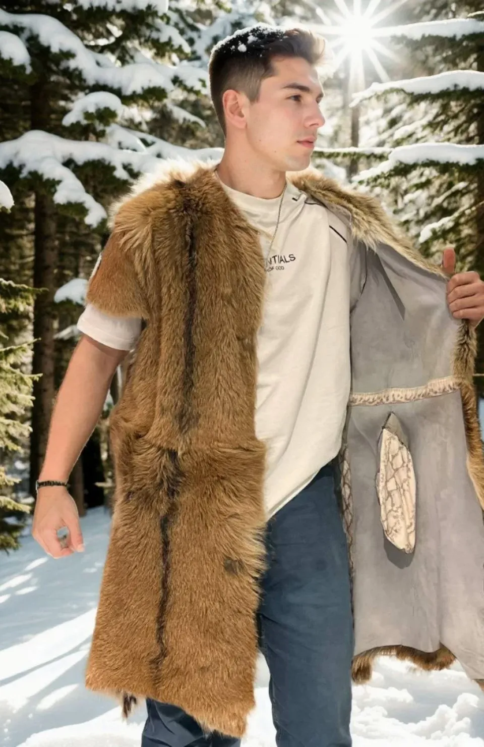 Unisex Kolsuz Uzun Yelek - Kahve